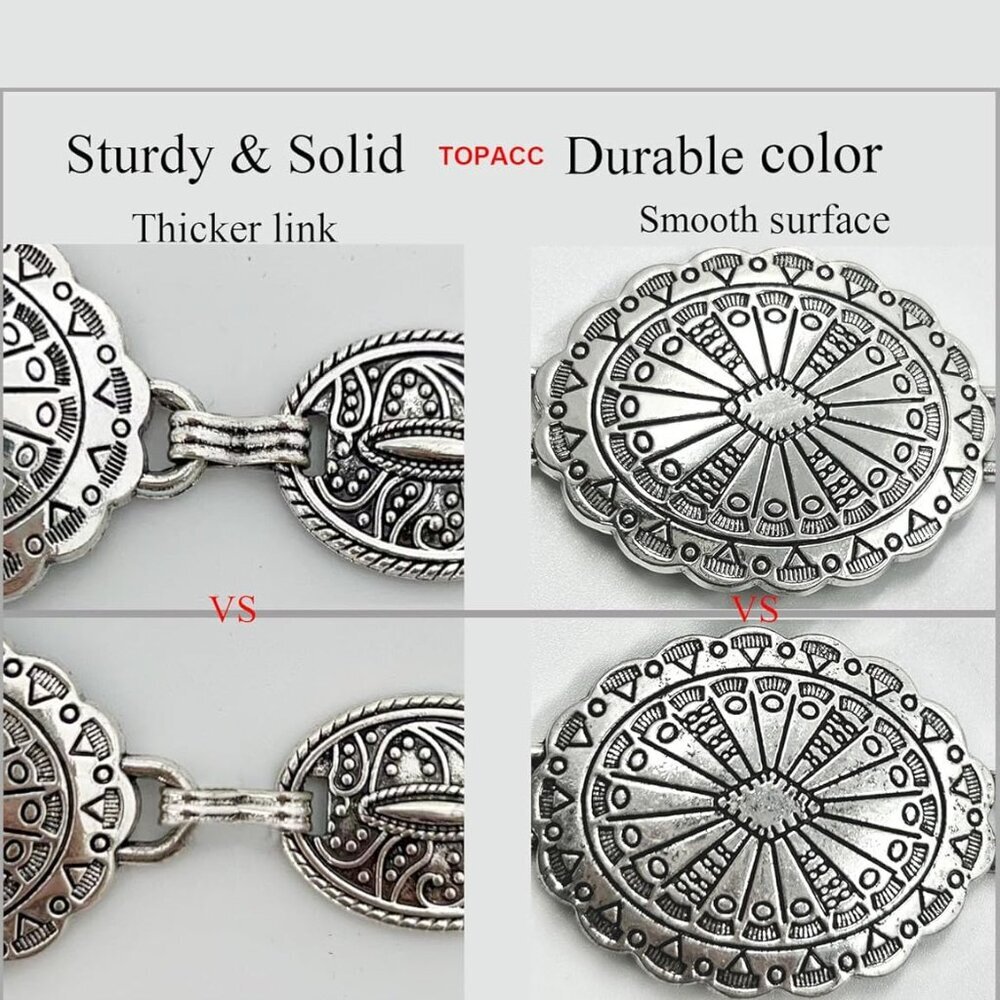 Western Metal Concho Belt for Women Cowgirl Chain Belts for Dresses Jeans Countr - Picture 3 of 9